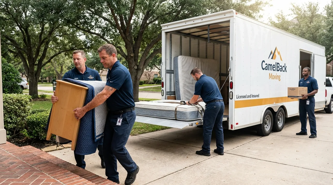 Crew loading residential truck for cross-state move from Sheldon, IL