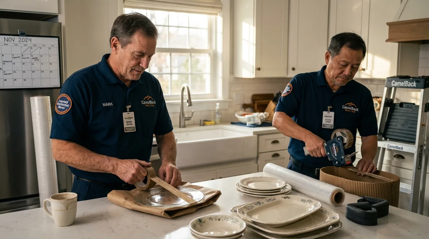 Professional crew packing kitchen dishware in Sheldon, IL